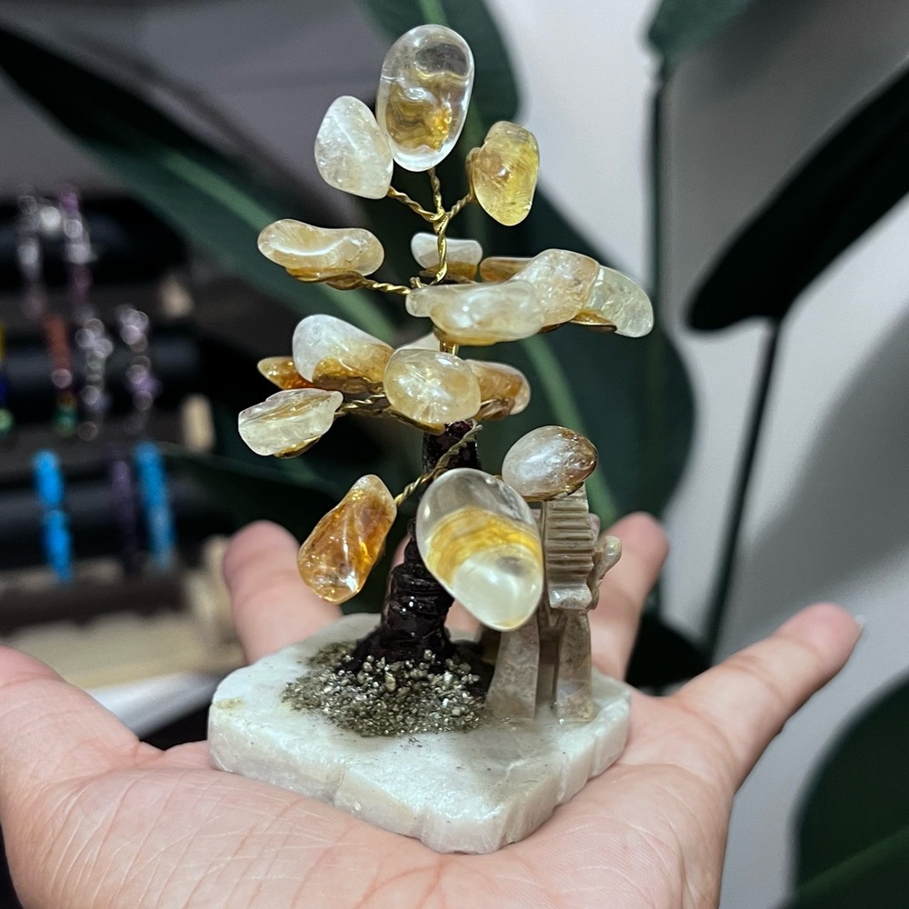 Cytrine Mini Tree Gemstone Tree With Elephant Sculpture